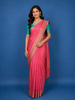 Pink Butta Woven Pure Kanchipuram Silk Saree With Contrast Teal Blue Blouse