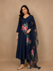 Navy Blue Floral Print Georgette  Salwar Suit