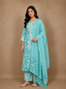Aqua Blue Floral Printed Cotton Salwar Suit with Dupatta