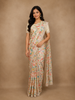 Ivory Floral Design Satin Saree