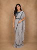 Ash Crush Crepe Ready to Wear Saree with Plain Body Paired with Designer Blouse and Waist Belt