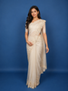 Ivory Solid Design Tissue Saree With Scalloped Floral Embroidered Border