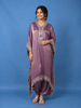 Purple Mirror Work Semi Silk Kaftan Suit