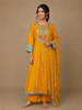 Yellow Floral And Paisley Embroidered Semi Silk Straight Cut Salwar Suit