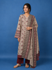 Beige With Maroon Floral Printed Cotton Palazzo Suit