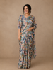 Light Beige Multicolor Floral Printed Synthetic Saree with Embroidered Blouse