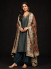 Peacock Blue Tissue Straight Cut Salwar Suit Adorned with Floral Embroidery, Paired with Dupatta