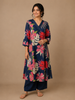 Navy Blue Floral Printed Cotton Palazzo Suit
