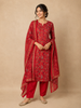 Red Cotton Straight Cut Salwar Suit for Women Adorned with Floral Prints paired with Dupatta