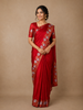 Red Solid Design Semi Banarasi Silk Saree