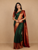 Bottle Green Checks And Floral Butta Pure Kanchipuram Silk Saree