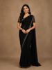 Dark Blue Floral Designed Georgette Saree With Stone Work Border
