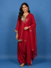 Red Solid Design Silk Cotton Straight Cut Salwar Suit