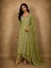 Leaf Green Floral Beads Embroidered Design Tissue Unstitched Salwar Material with Dupatta