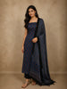 Navy Blue Traditional Leaf Printed Design Cotton Unstitched Salwar Material with Dupatta
