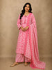 Soft Rose Pink Floral Printed Design Cotton Straight Cut Salwar Suit with Dupatta