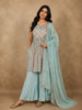 Soft Aqua Sky Blue Floral Printed Design Crepe Peplum Palazzo Suit