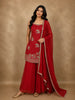 Classic Vermilion Red Paisley Sequins Embroidered Design Organza Palazzo Suit with Dupatta