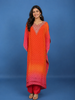 Orange Floral Designed Semi Silk Kaftan Suit