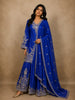 Royal Sapphire Blue Floral Sequins and Zari Embroidered Design Silk Palazzo Suit with Dupatta