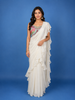 White Solid Design Ruffle Drape Cotton Ready To Wear Saree