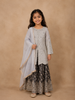 Light Grey Georgette Palazzo Suit Embellished with Stones and Threadwork, paired with Dupatta