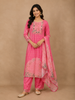 Pink Crepe Straight Cut Salwar Suit Adorned with Floral Prints and Embroidery and Dupatta