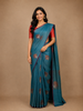 Teal Blue Checked Soft Silk Saree With Contrast Red Zari Blouse