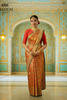 Regal Vermilion Red Floral Gold Zari Woven Design Pure Kanchipuram Silk Saree with Ornamental Brocade Border
