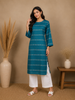 Teal Blue Floral Design Cotton Kurti
