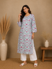 Sky Blue Floral Printed Cotton Kurti