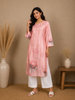 Peach Pink Floral Printed Cotton Kurti