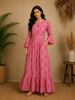 Pink Long Kurti Adorned with Floral Prints
