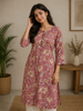 Pink Floral Printed Cotton Rayon Kurti