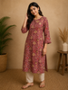 Red Floral Printed Design Cotton Kurti