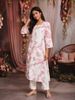 White Leaf Printed Cotton Straight Kurti