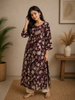 Wine Floral Printed Design Cotton Kurti