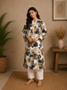 Beige and Black Floral Printed Cotton Kurti