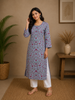 Pastel Blue Floral Design Cotton Kurti