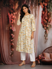 Beige Abstract Printed Cotton Rayon Kurti