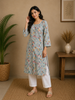 Light Blue Geometric Floral Printed Rayon Kurti