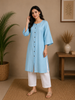 Light Blue Solid Design Cotton Kurti Top