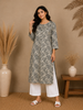 Beige Paisley Printed Cotton Rayon Kurti