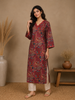 Maroon Paisley and Geometric Printed Rayon Kurti