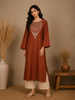 Coffee Brown Floral Embroidered Cotton Kurti
