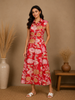 Red Floral Printed Chiffon Kurti