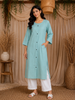 Teal Blue Stripes Design Cotton Kurti
