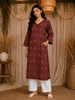 Maroon Geometric Floral Printed Rayon Kurti