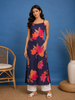 Navy Blue Floral Printed Cotton Kurti