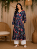 Navy Blue Floral Printed Cotton Kurti